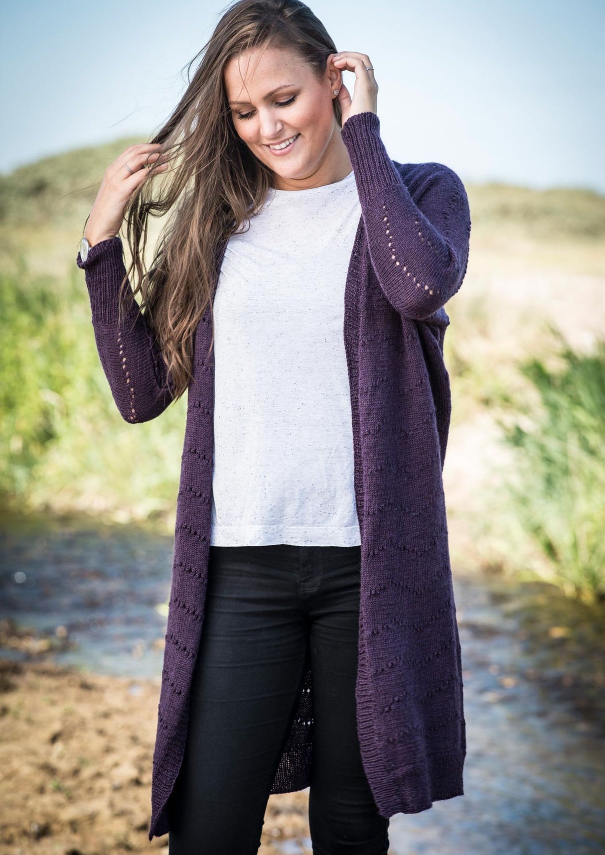 Cardigan med Vågformade Hålmönster