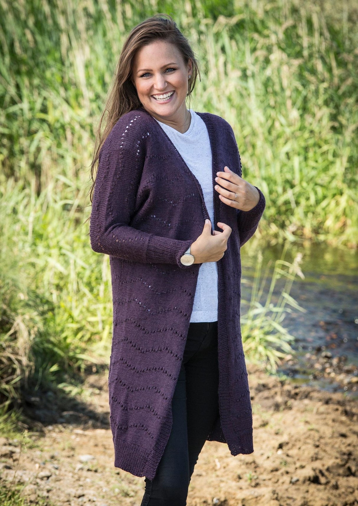 Cardigan med Vågformade Hålmönster