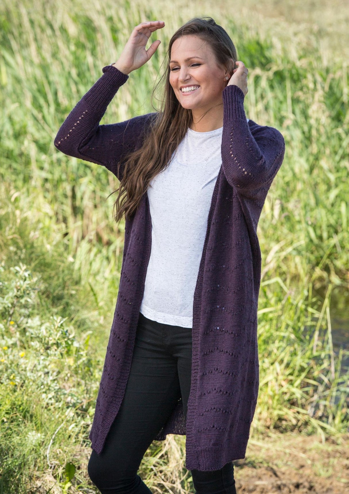 Cardigan med Vågformade Hålmönster