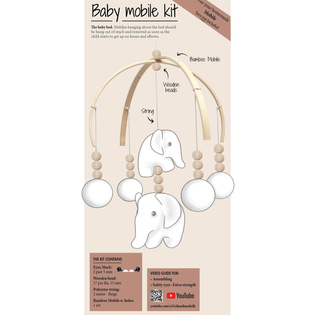 Go Handmade Sanse Kit Baby Mobil/Uro Elefant