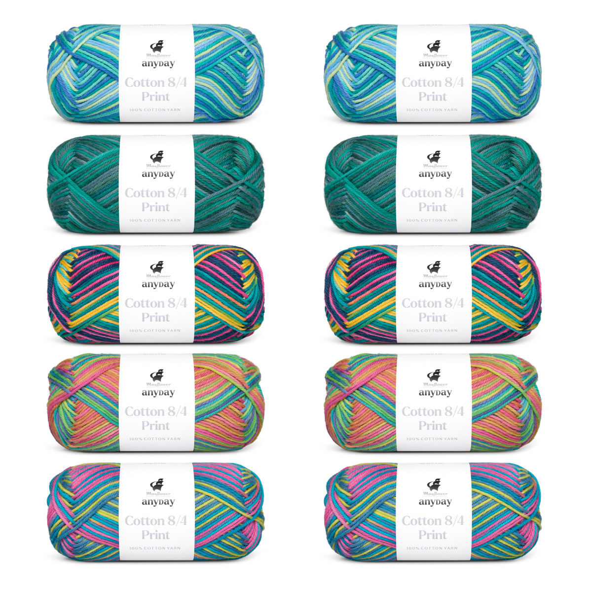 ANYDAY Cotton 8/4 Print Colorbag 10-pack