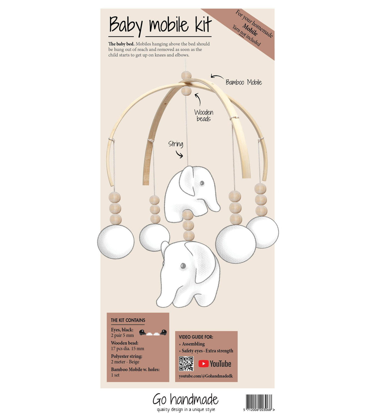 Go Handmade Sanse Kit Baby Mobil/Uro Elefant