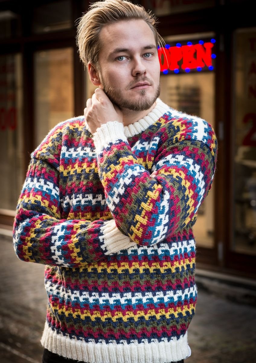 Multifarvet herresweater